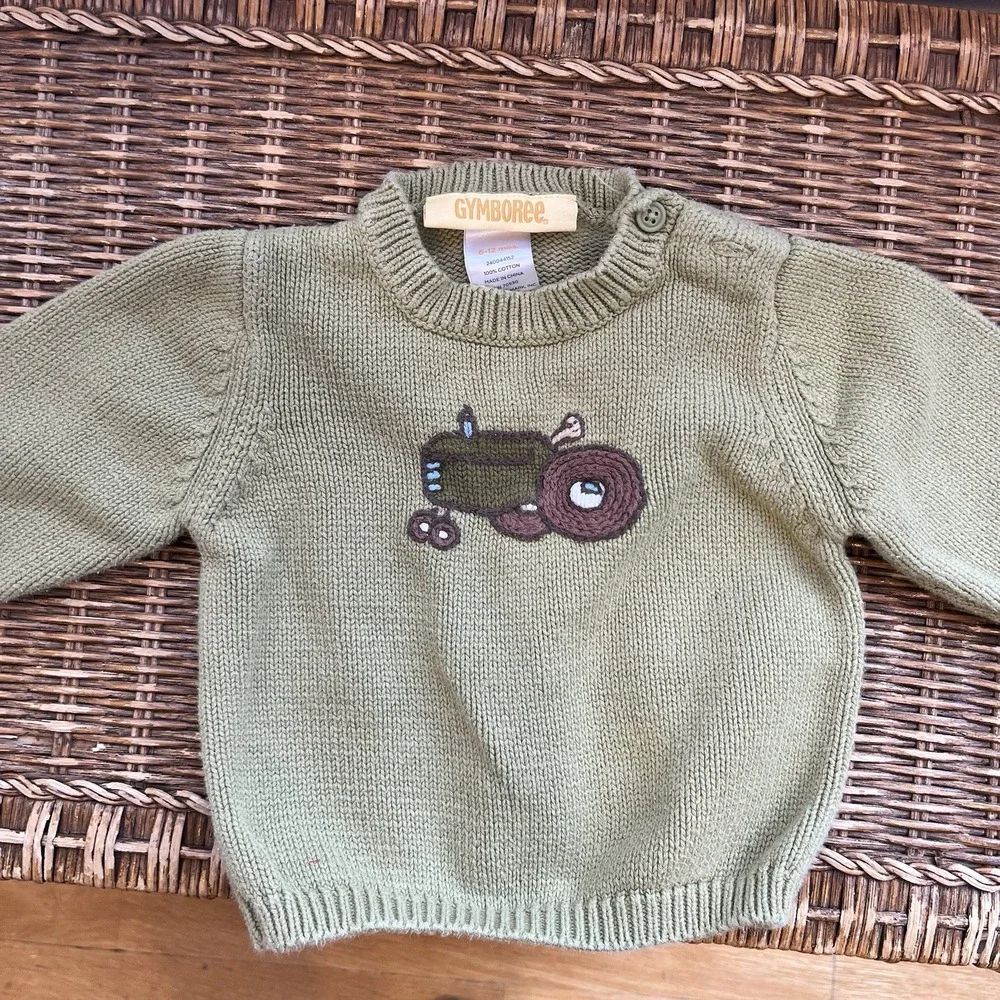 Gymboree Vintage‎ Petting Zoo Green Tractor Cotton Sweater Size 6-12 Months